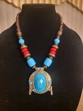 Bohemian Turquoise Red Beaded Statement Necklace